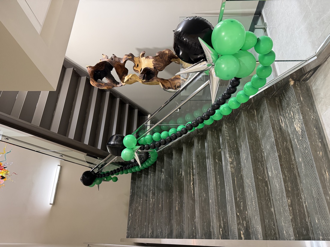 Balloon garland along a staircase