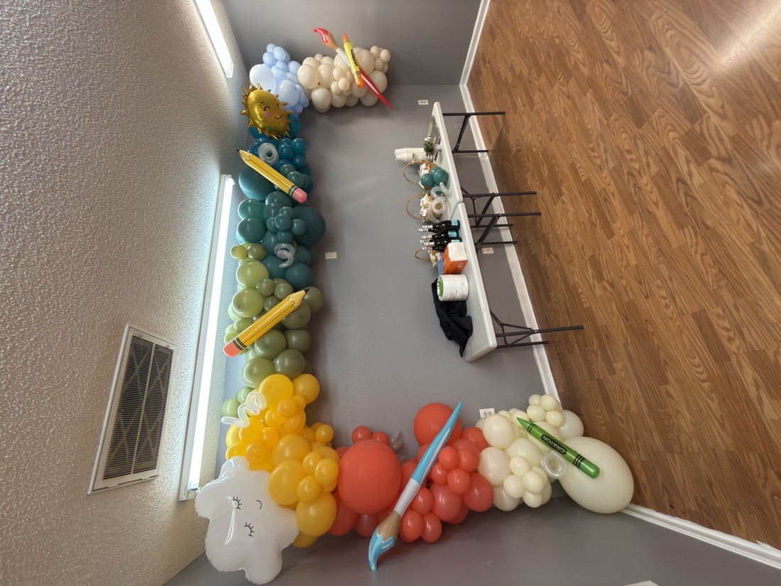Colorful kids art-party balloon garland